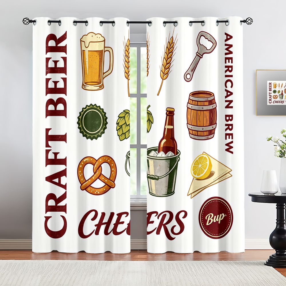 Craft Beer & Wine U- - 빈티지 수제 맥주 테마 프린트 커튼,