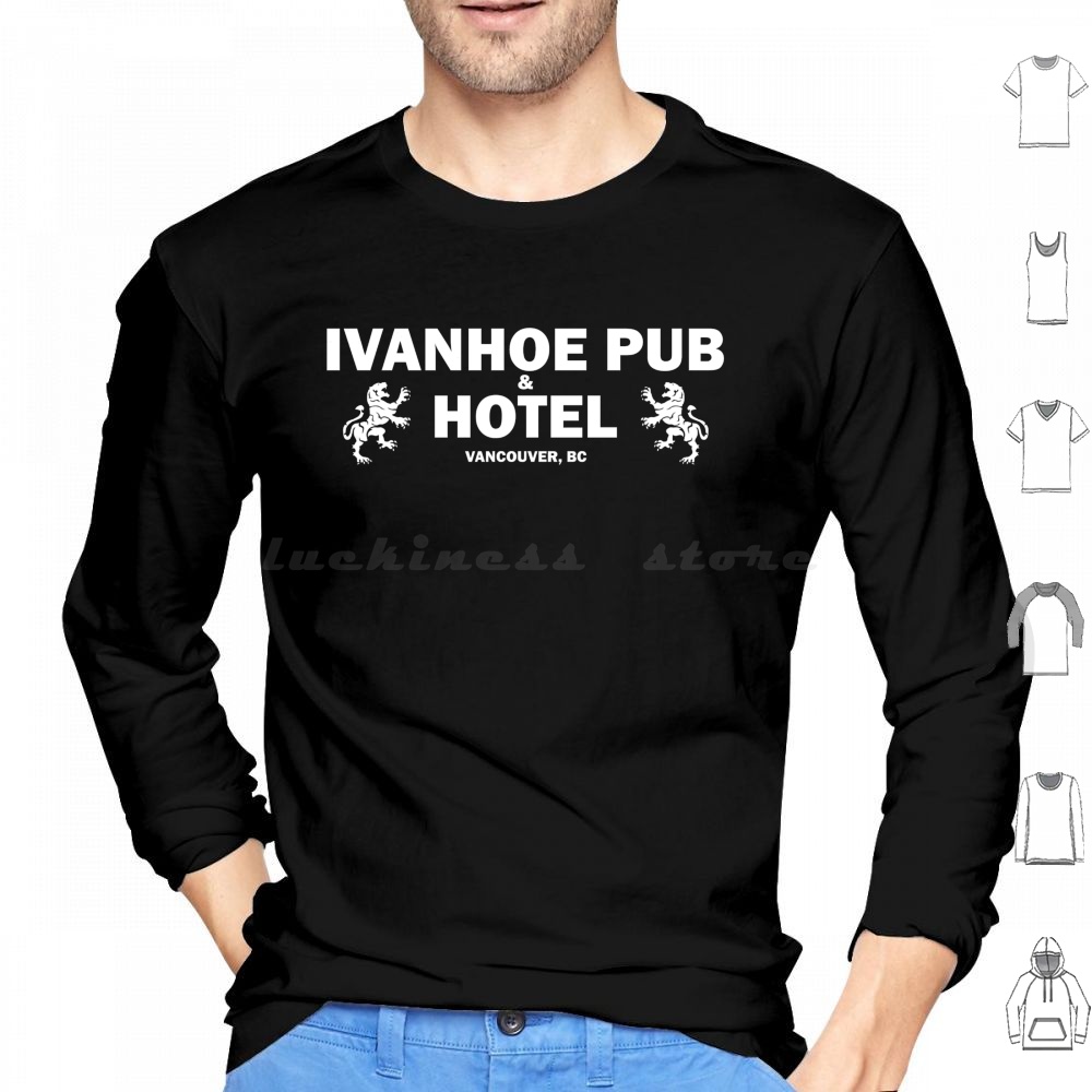 Wine Beer Pub - Ivanhoe Pub-화이트 온 블랙 후드티 긴팔