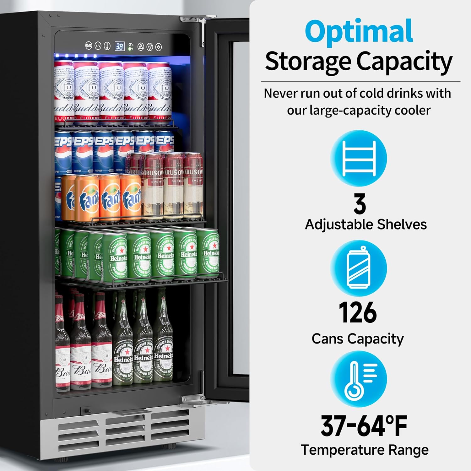 Wine Beer Fridge Under Counter - 15인치 언더카운터 음료 냉장고 126캔 음료