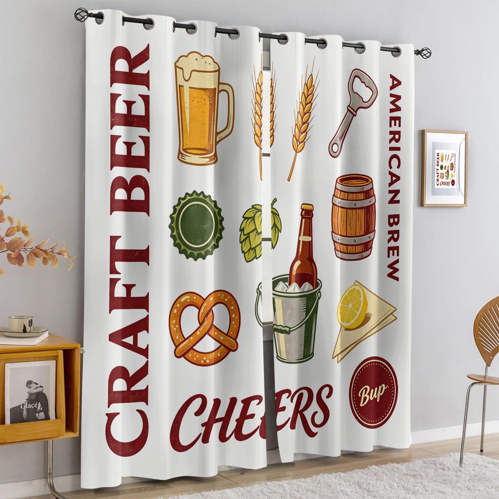 빈티지 수제 맥주 테마 프린트 커튼, 러스틱 아메리칸  - Craft Beer & Wine U- 리뷰 및 가격