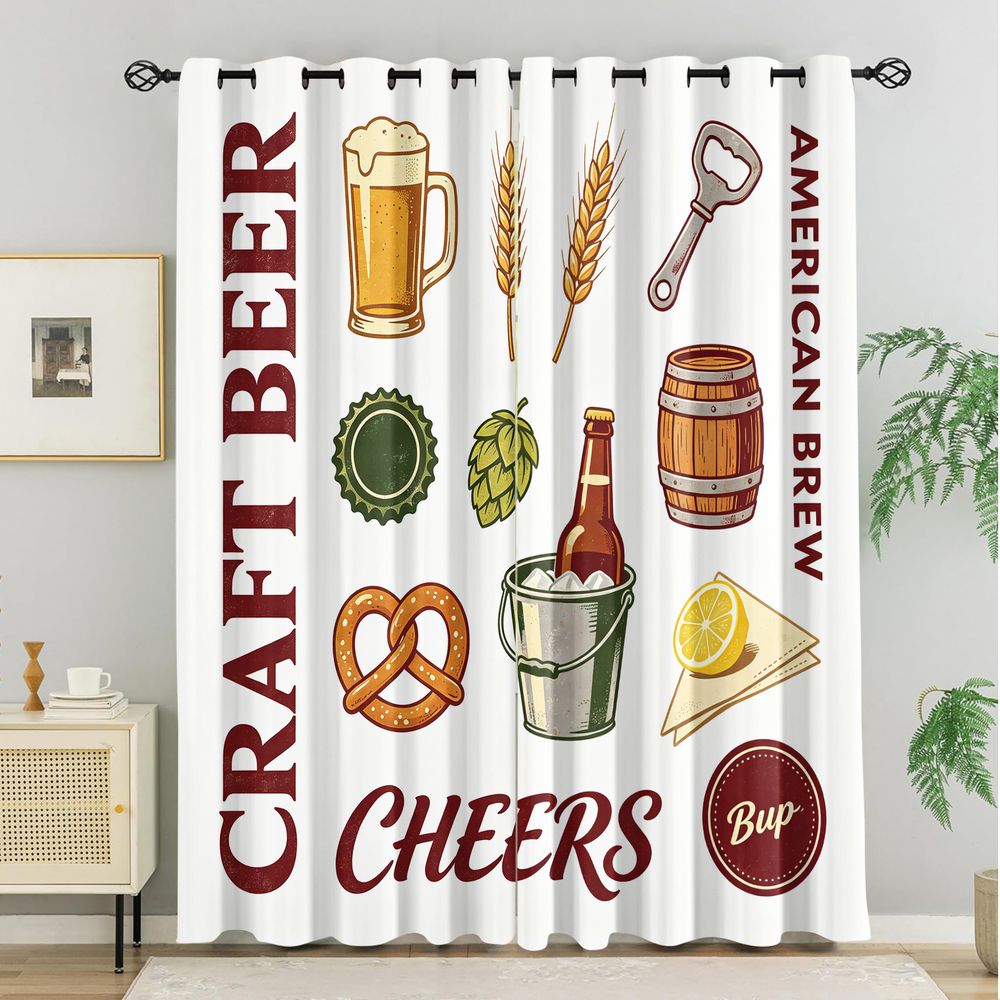 빈티지 수제 맥주 테마 프린트 커튼, 러스틱 아메리칸  - Craft Beer & Wine U- 리뷰 및 가격