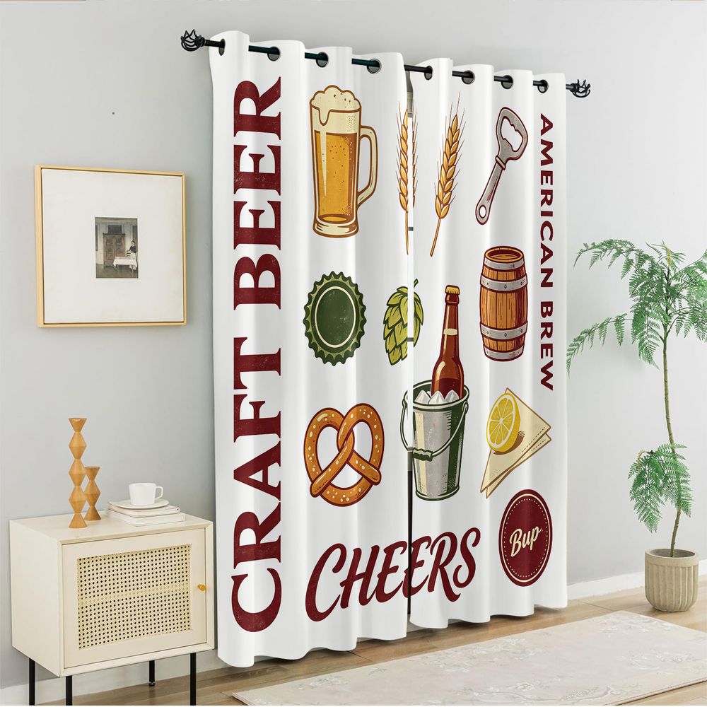빈티지 수제 맥주 테마 프린트 커튼, 러스틱 아메리칸  - Craft Beer & Wine U- 리뷰 및 가격
