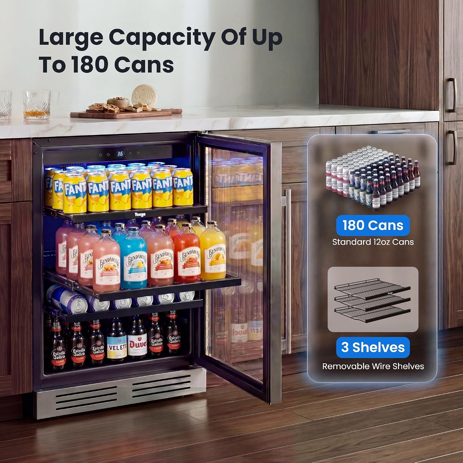 24인치 음료 냉장고 180캔 유리문 34-54 ° F - Wine Beer Fridge Under Counter 리뷰 및 가격